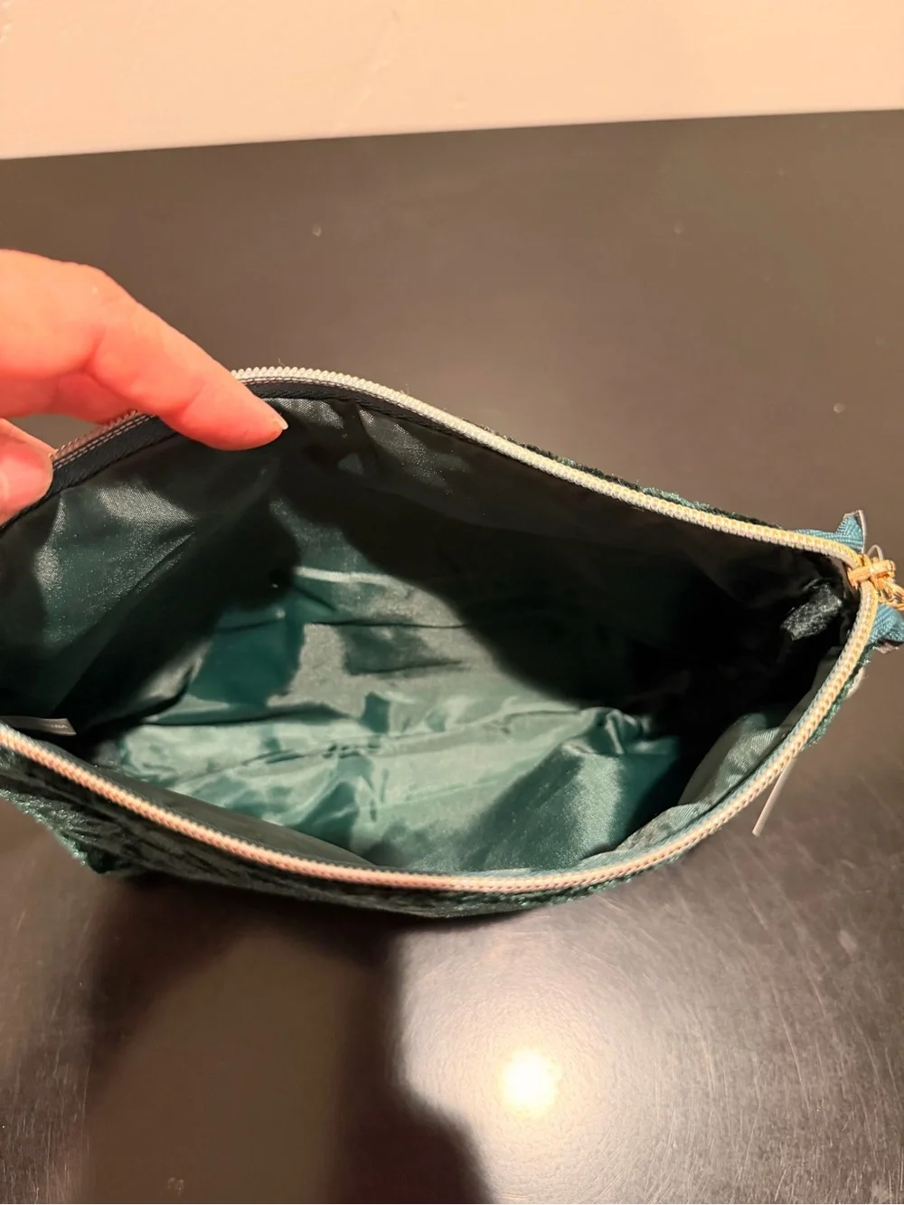 Ulta Beauty Dark Emerald Green Velvet Makeup Pouch